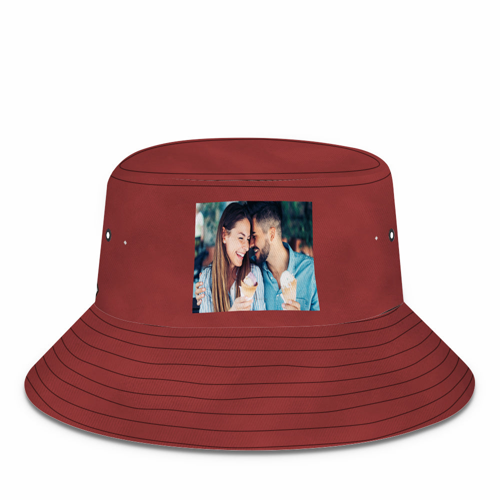 Personalised bucket hat in a travel bag emphasising packability and lightweight design — ideal for hiking, beach trips and camping