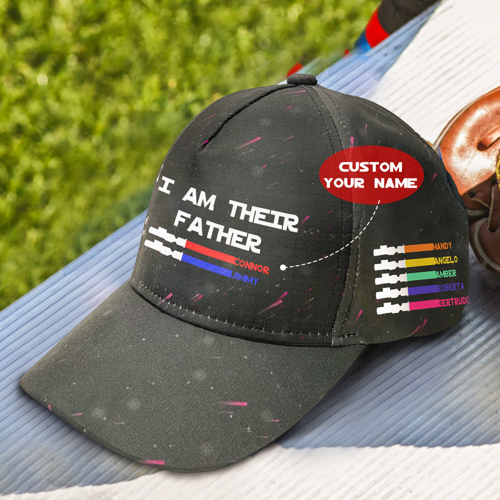 Gift-ready personalised lightsaber cap with custom names displayed — ideal personalised present for husband, son or teacher on special occasions