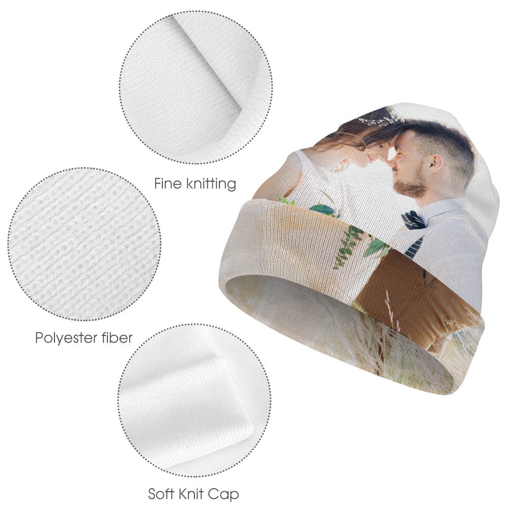 Personalised custom beanie presented as a gift – personalised photo hat in giftable packaging, perfect for Christmas, birthdays and special occasions