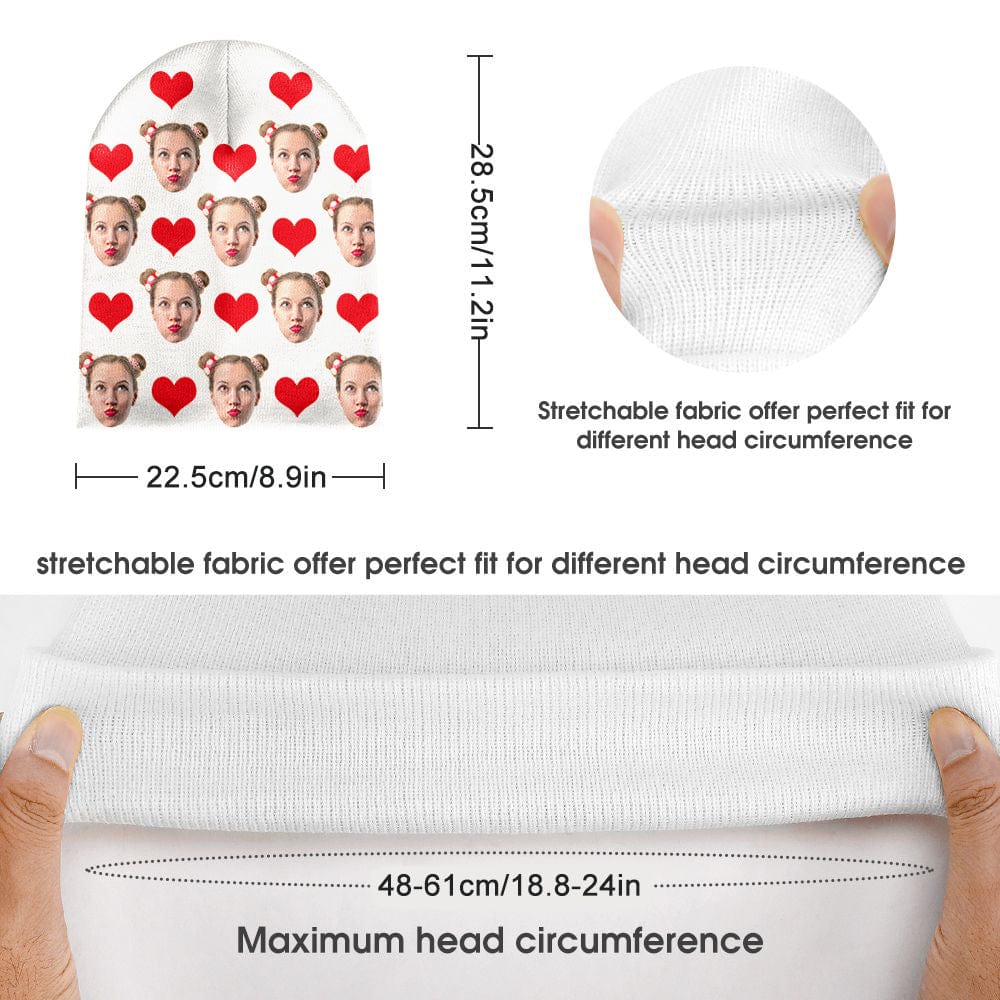 Close-up of personalised photo beanie knit detail — high-quality elastic acrylic for long-lasting warmth