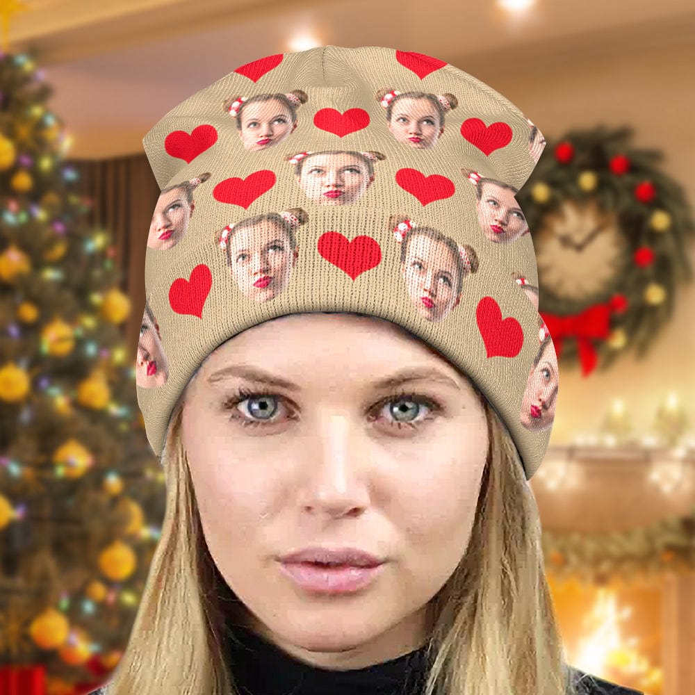 Personalised beanie variant D with vivid custom face print on soft stretch knit — cosy personalised winter cap