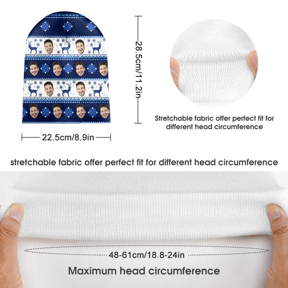 Detail of knit texture and stitching on personalised beanie — durable acrylic and polyester blend for superb heat retention