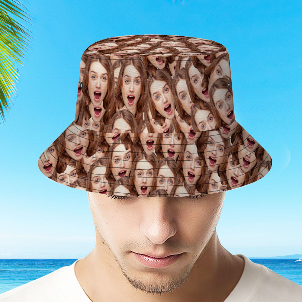 Close-up of printed brim and stitching on custom pet bucket hat — high-resolution full-frame print and structured three-dimensional fit