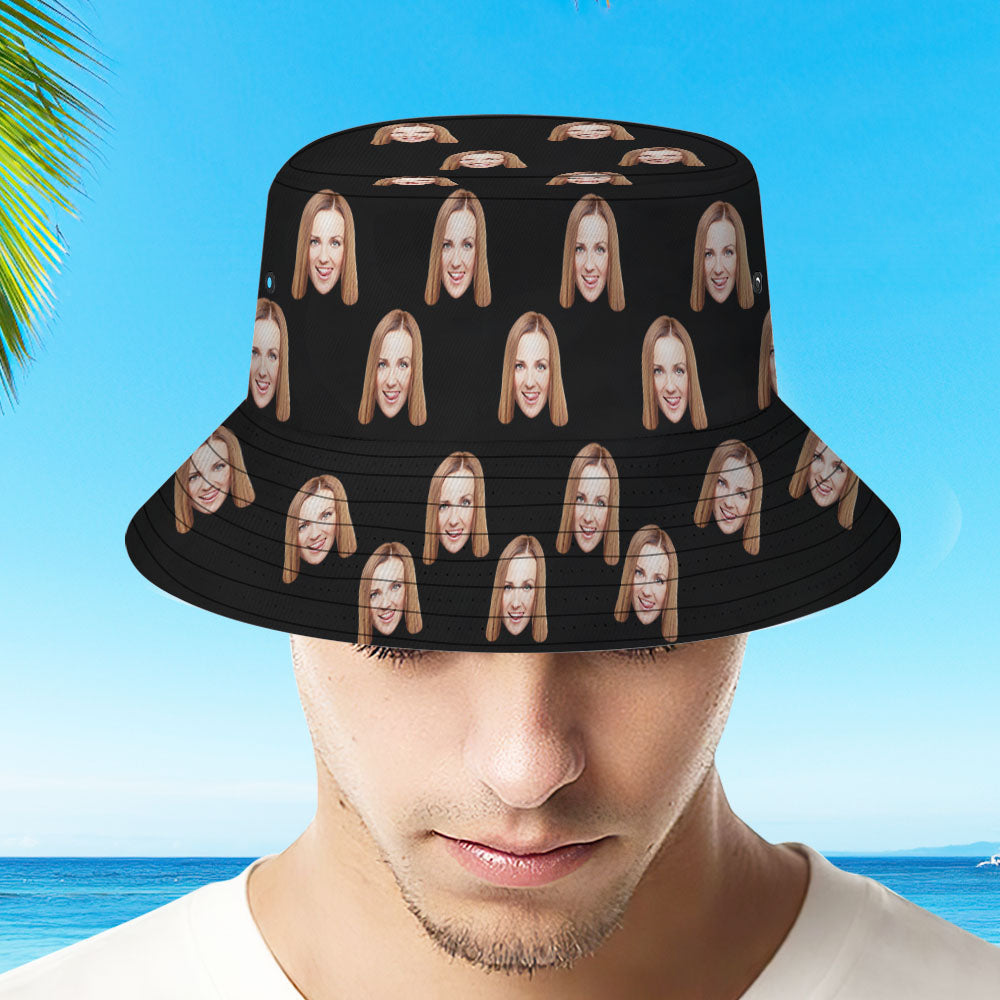 Close-up of personalised bucket hat showing classic cut and shaped brim — durable, non-collapsing design for a stylish dog-owner gift