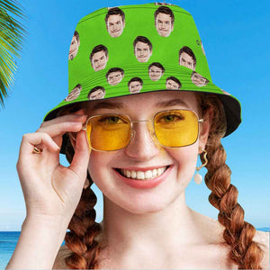 Custom Your Photo Face Summer Bucket Hat Fisherman Hat - Green