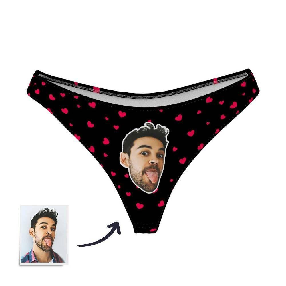 Display of six colour options for the personalised face thong showing custom photo placement and little heart — personalised underwear gift idea