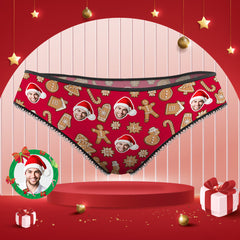 Personalised Christmas Cookies Style Lace Panties with Custom Photo | Unique Gift for Women