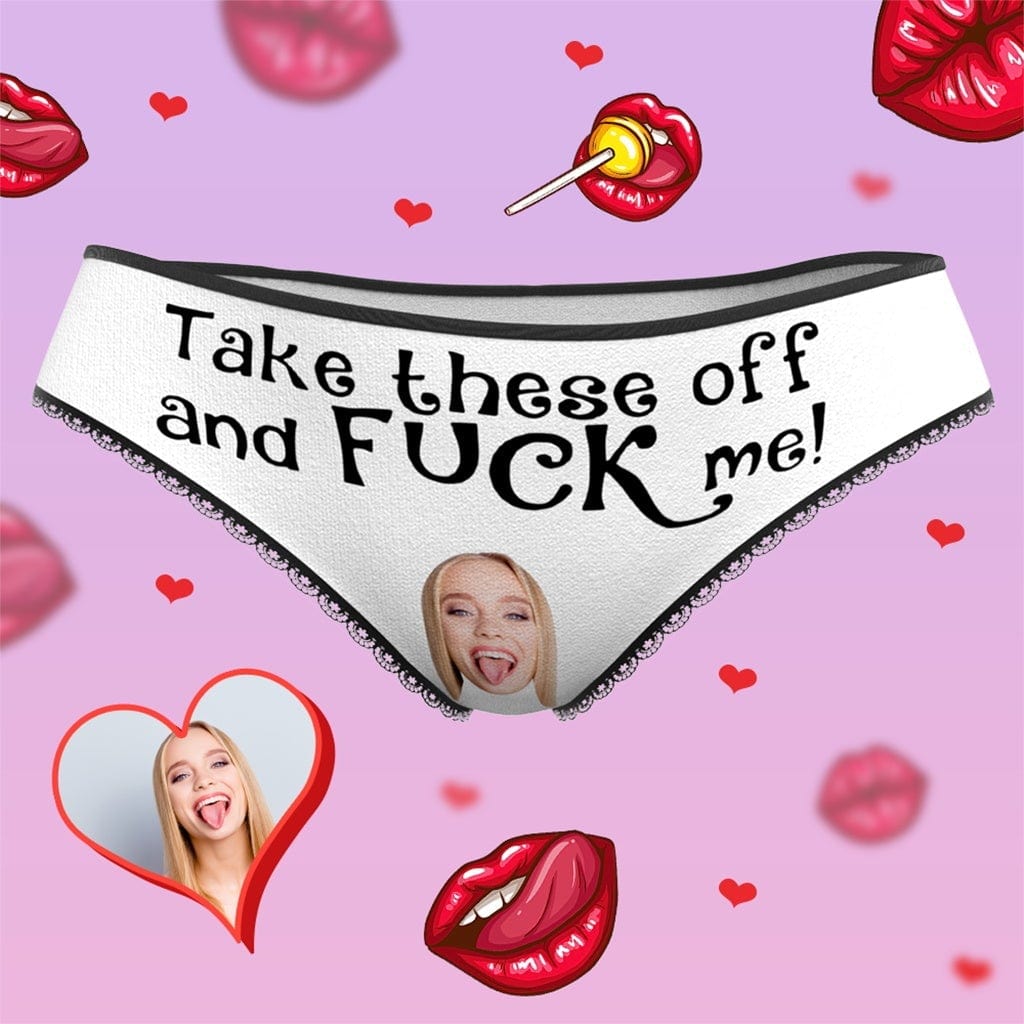 Black custom face panties laid flat displaying centred cropped face print and comfortable fit — unique personalised face gift for women