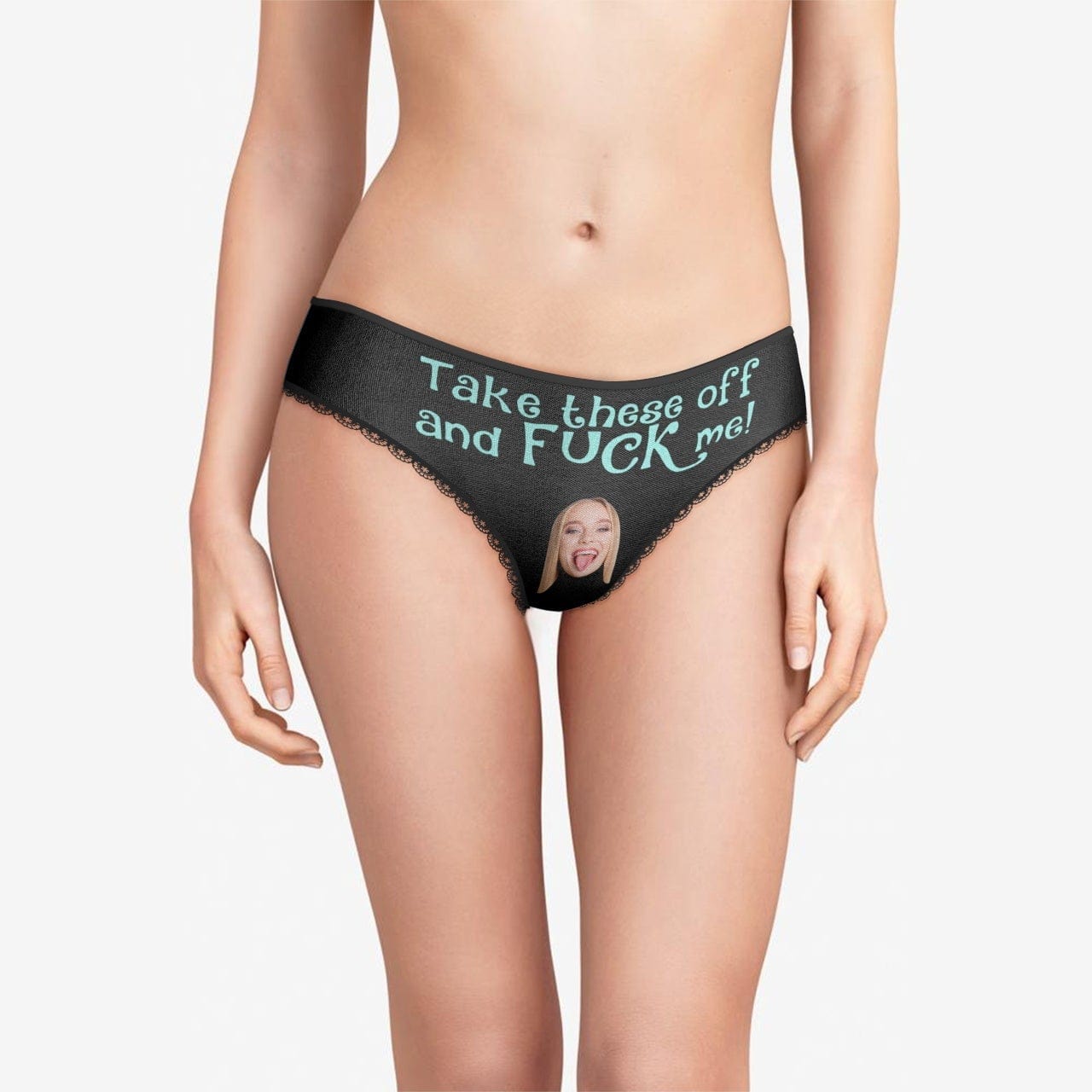 Close-up of black personalised face panties showing soft elastic waistband and vibrant, fade-resistant photo print — a bespoke personalised photo gift for wife