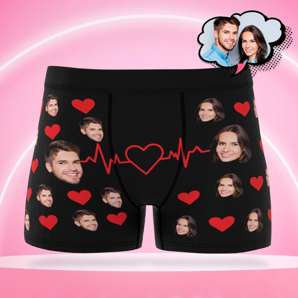 Personalised two-face boxer briefs for men with heart photo print – custom photo underwear gift for husband or boyfriend, soft breathable personalised underwear