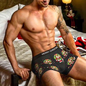 Custom Photo Boxer Face Underwear Double Santa Claus Couple Gifts Christmas Gift AR View