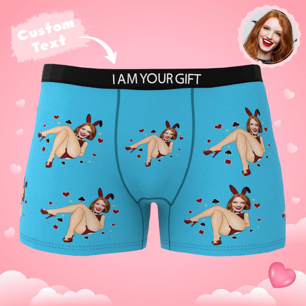 Full-design view of Bunny Girl men's customised boxers — playful, personalised face print ideal as a funny gift for him
