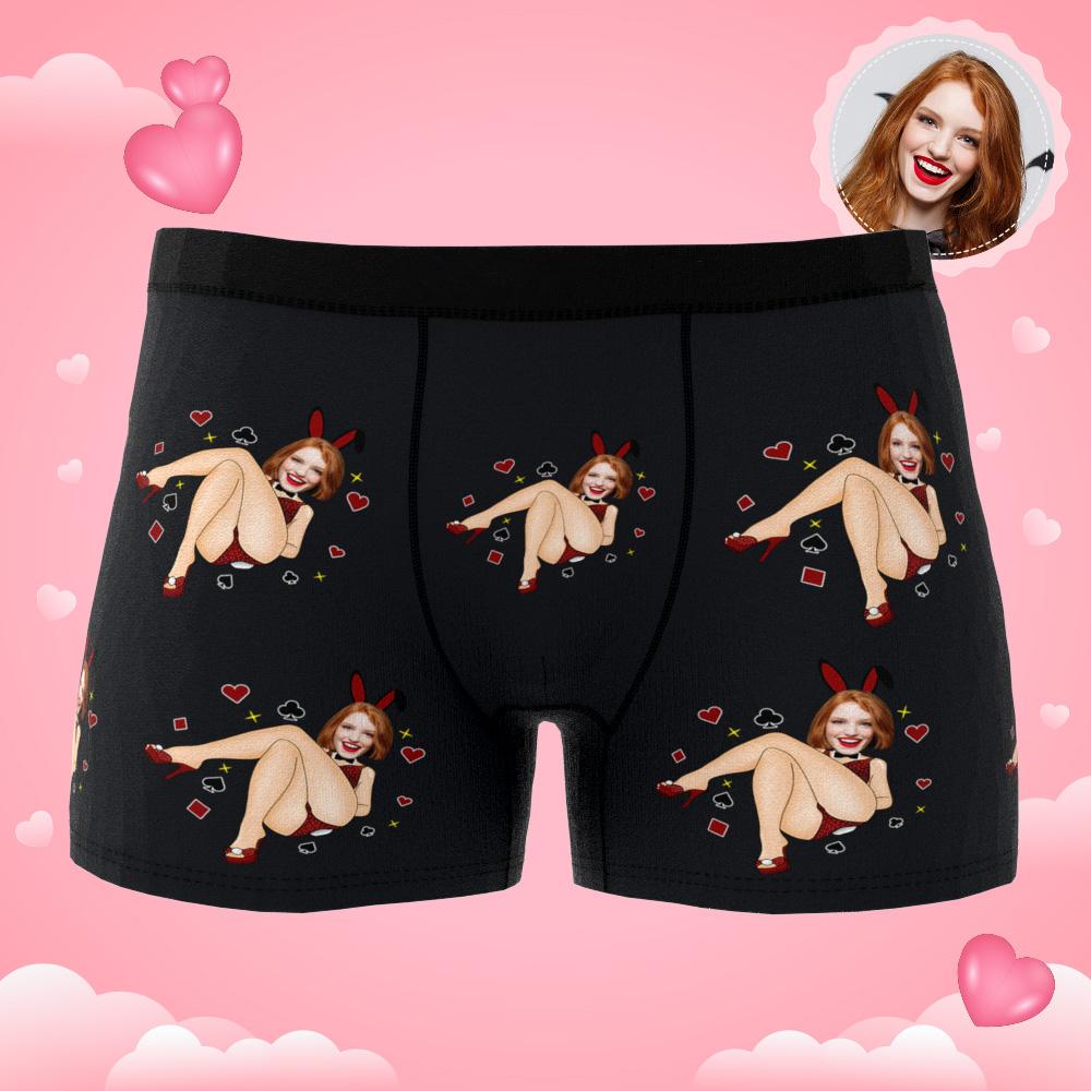 Soft elastic waistband detail on personalised Bunny Girl men's boxers — comfortable fit and durable stitching, machine washable