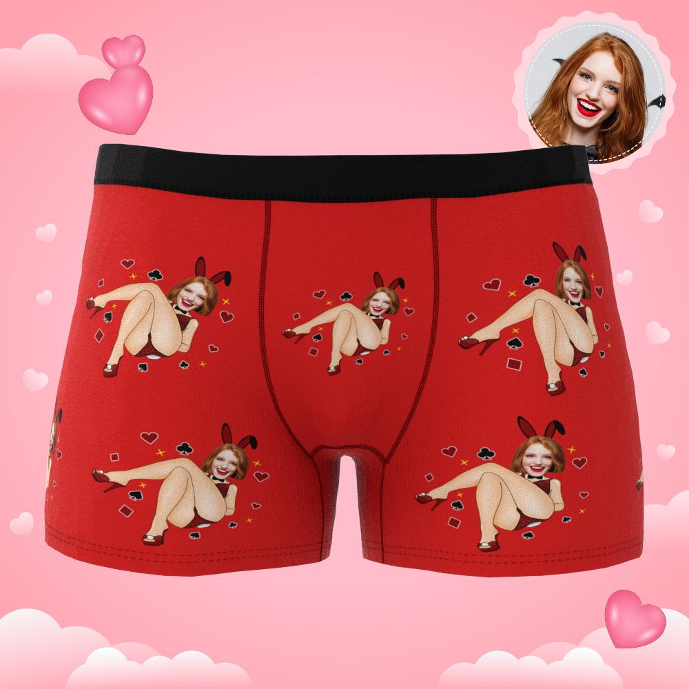 Full-design view of Bunny Girl men's customised boxers — playful, personalised face print ideal as a funny gift for him