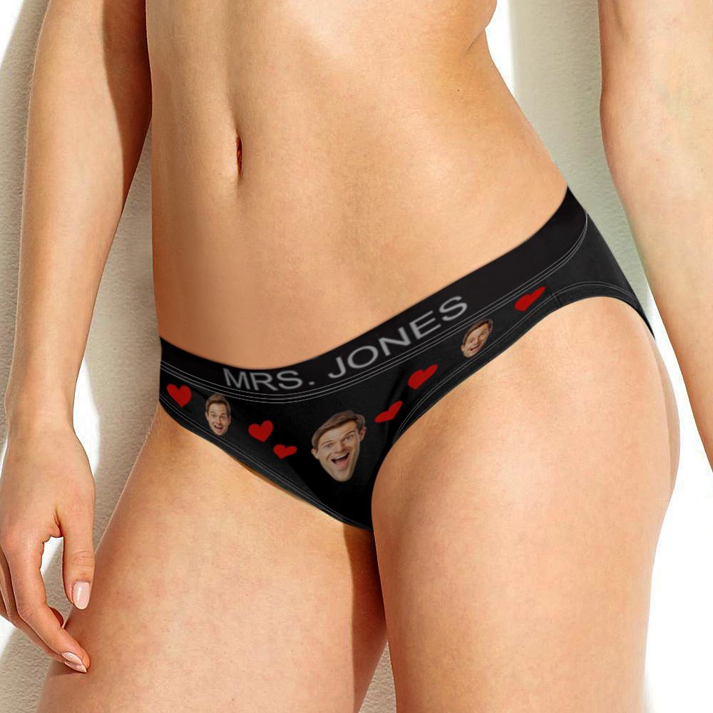 Close-up of personalised face boxer-style shorts showing crisp custom photo print, legible personalised text and soft elastic waistband — ideal custom underwear gift for lovers, anniversaries or novelty presents