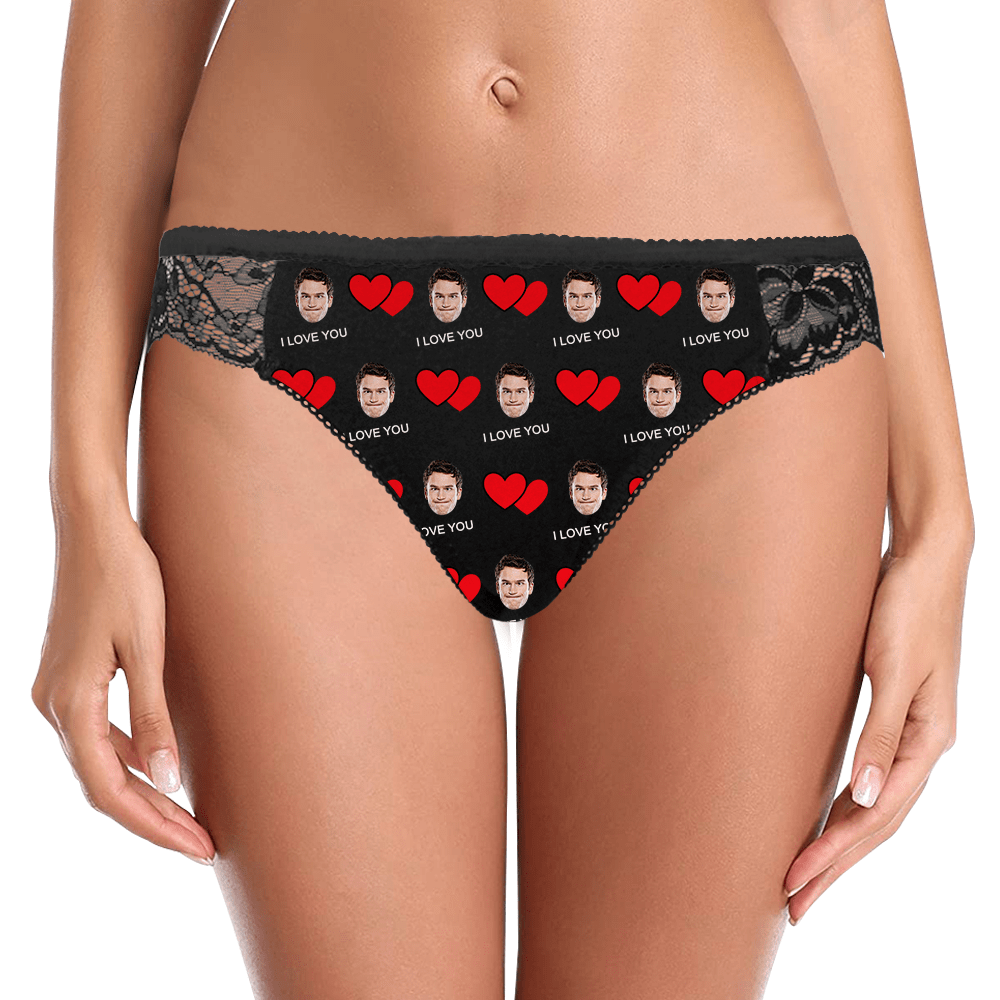 Close-up of delicate lace trim and soft elastic waistband on custom face underwear, showing high-precision photo cut-out and fine fabric detail