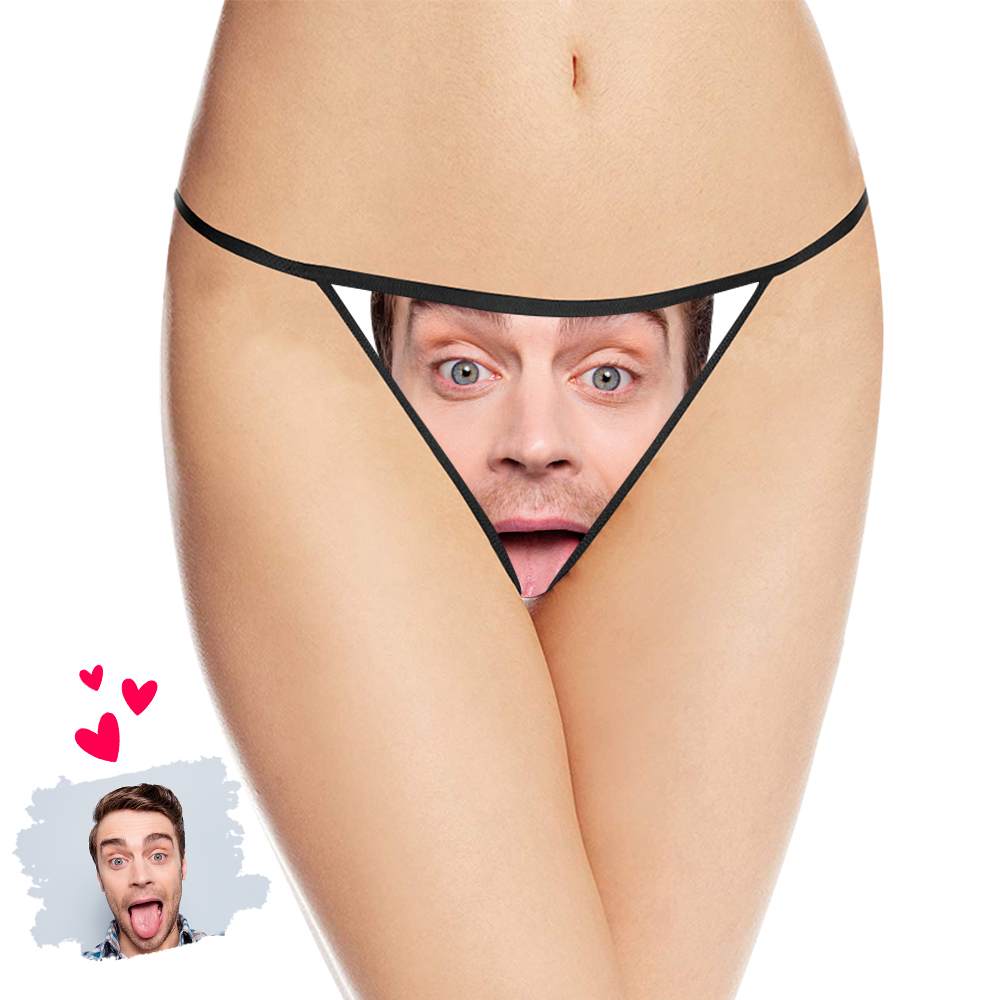 Close-up of custom printed face thong showing high-resolution print clarity and elastic waistband — quality personalised face panties