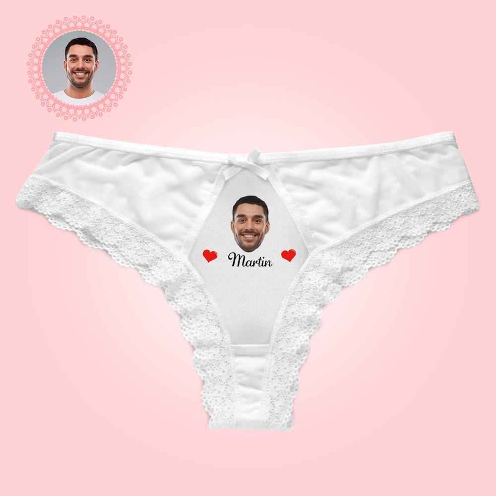 Custom Sexy Lace Panties White Lace Panties Add Boyfriend Face and Name Valentine's Day Present for Her