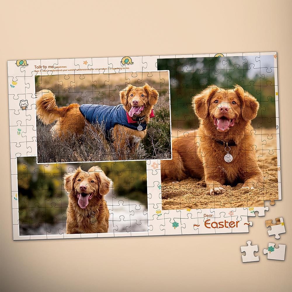 Personalised Pet Photo Jigsaw Puzzle — assembled custom pet photo on a white background, vivid UV-printed colours and tight-fitting pieces; custom photo gift (35–1000 pieces) for Australia & UK