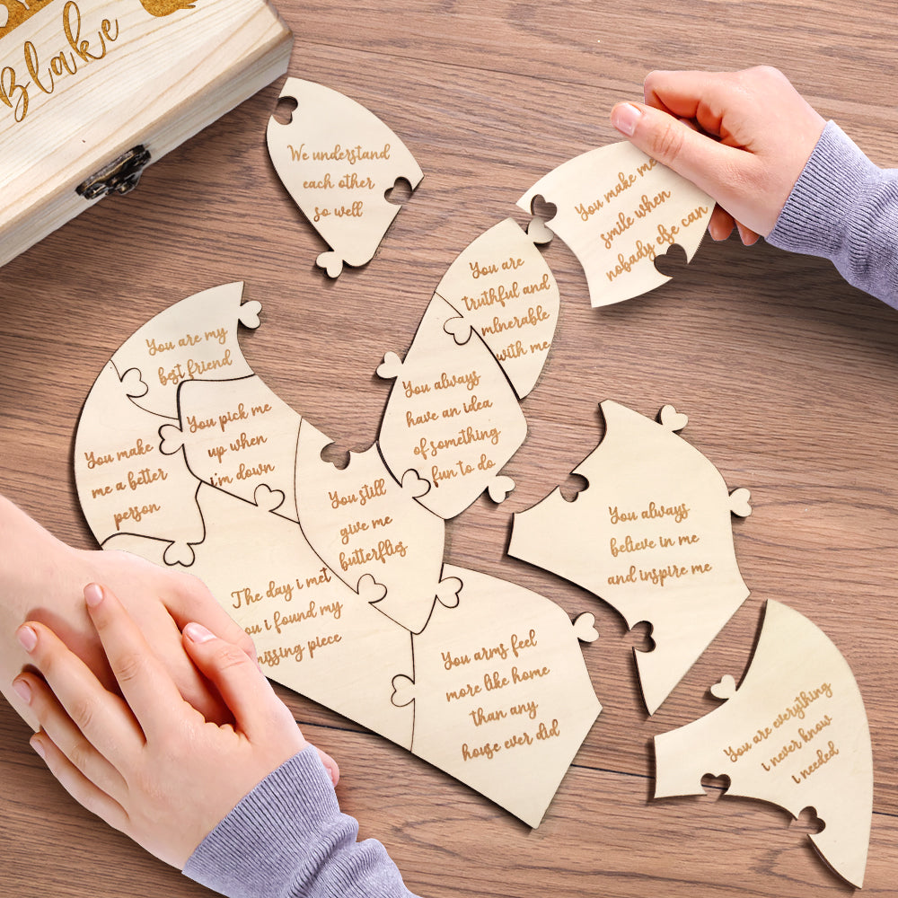Personalised Wooden Love Puzzle Box with Engraved Reasons - Unique Anniversary Gift