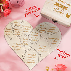 Personalised Wooden Love Puzzle Box with Engraved Reasons - Unique Anniversary Gift