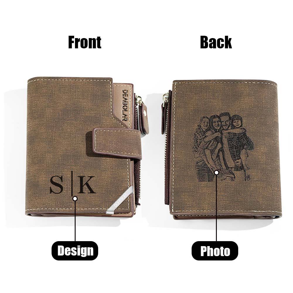 Personalised Photo Men's Leather Wallet - Custom Text Engraving Father's Day Gift