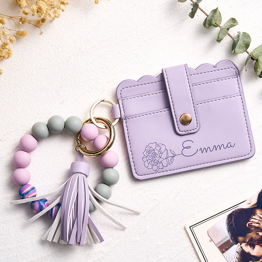 Compact personalised PU leather wallet shown inside a larger bag, practical organiser for cards and cash on the go