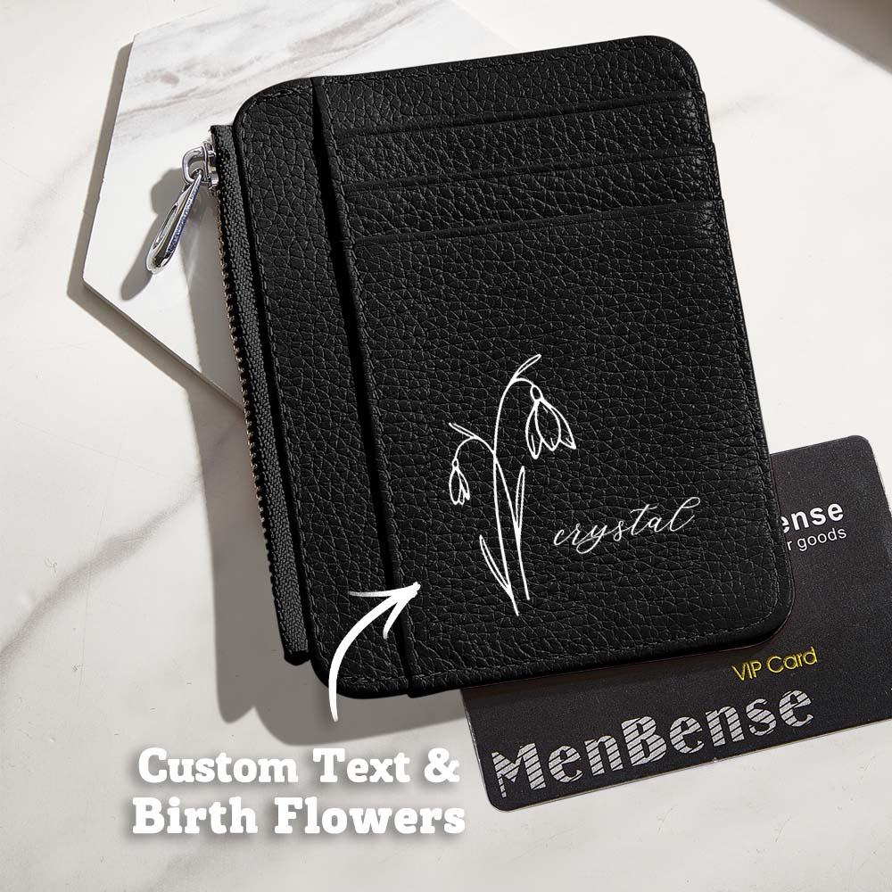 Compact personalised PU leather wallet shown in hand to illustrate 3.9×3.1 inch pocket-friendly size — ideal gift for mum