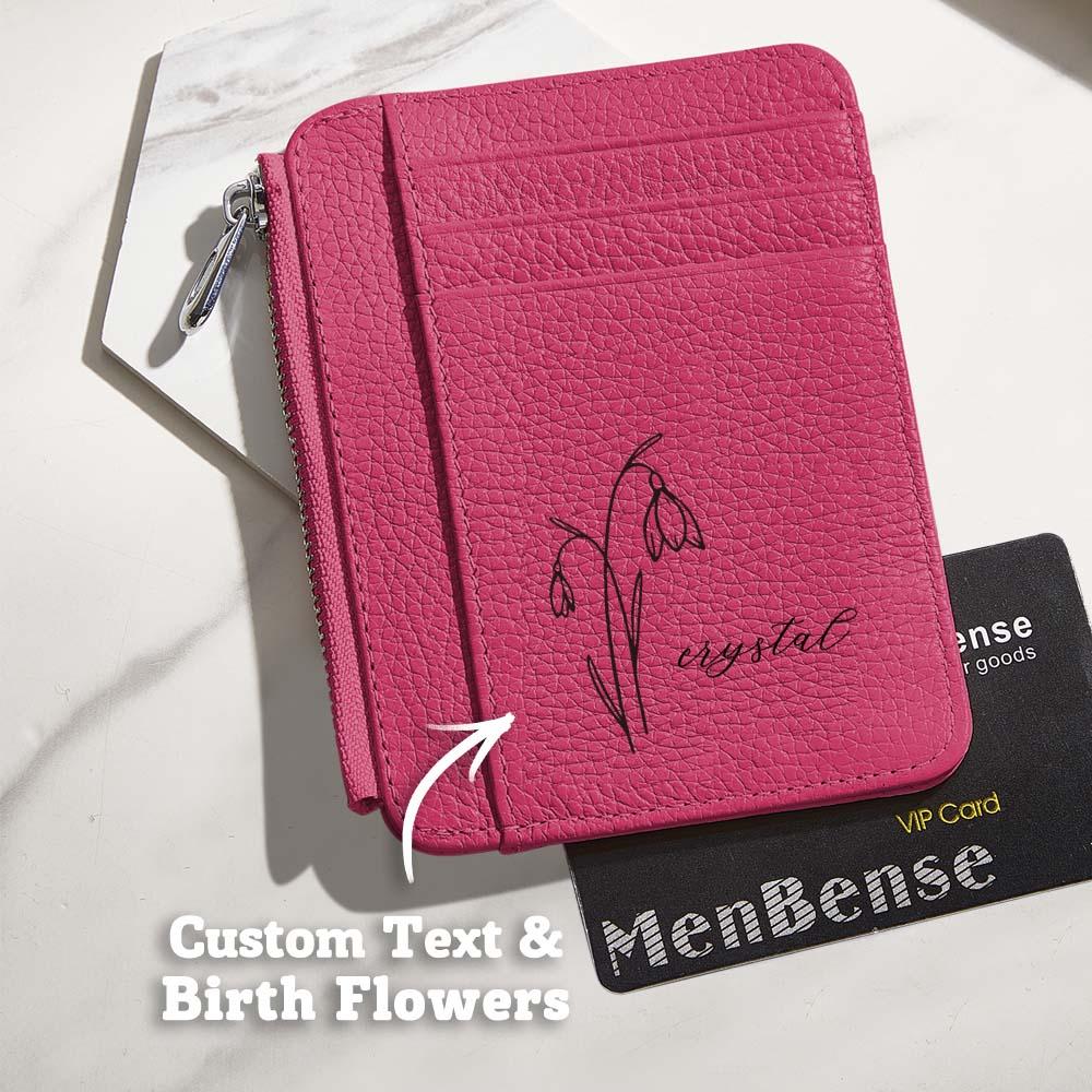 Top view showing central zippered coin pocket and practical layout of the compact personalised wallet