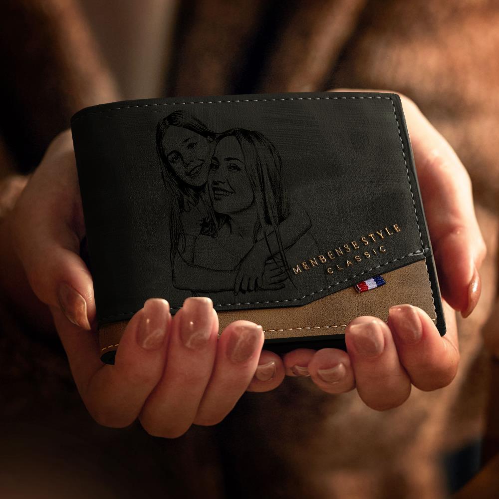 Open view of personalised photo engraved leather wallet displaying multiple card slots and note compartment for practical everyday use