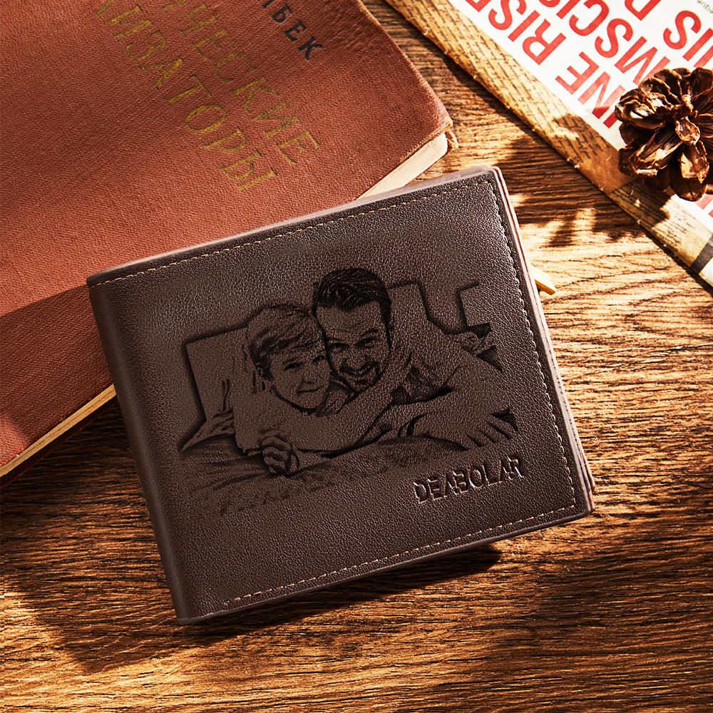 Display of both personalised wallet finishes — soft leather and genuine leather personalised photo wallets available