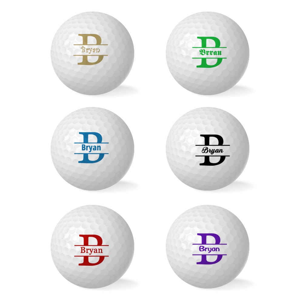 Custom monogram golf ball detail – personalised initials printed on premium golf ball, easy to spot on the fairway and ideal groomsmen gift