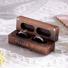 Engagement Engraved Ring Box Wooden Proposal Double Rings Box