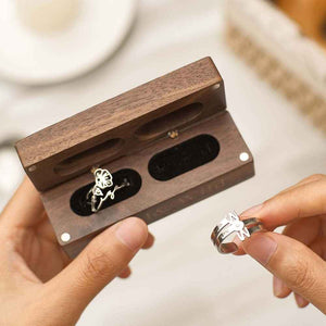 Engagement Engraved Ring Box Wooden Proposal Double Rings Box