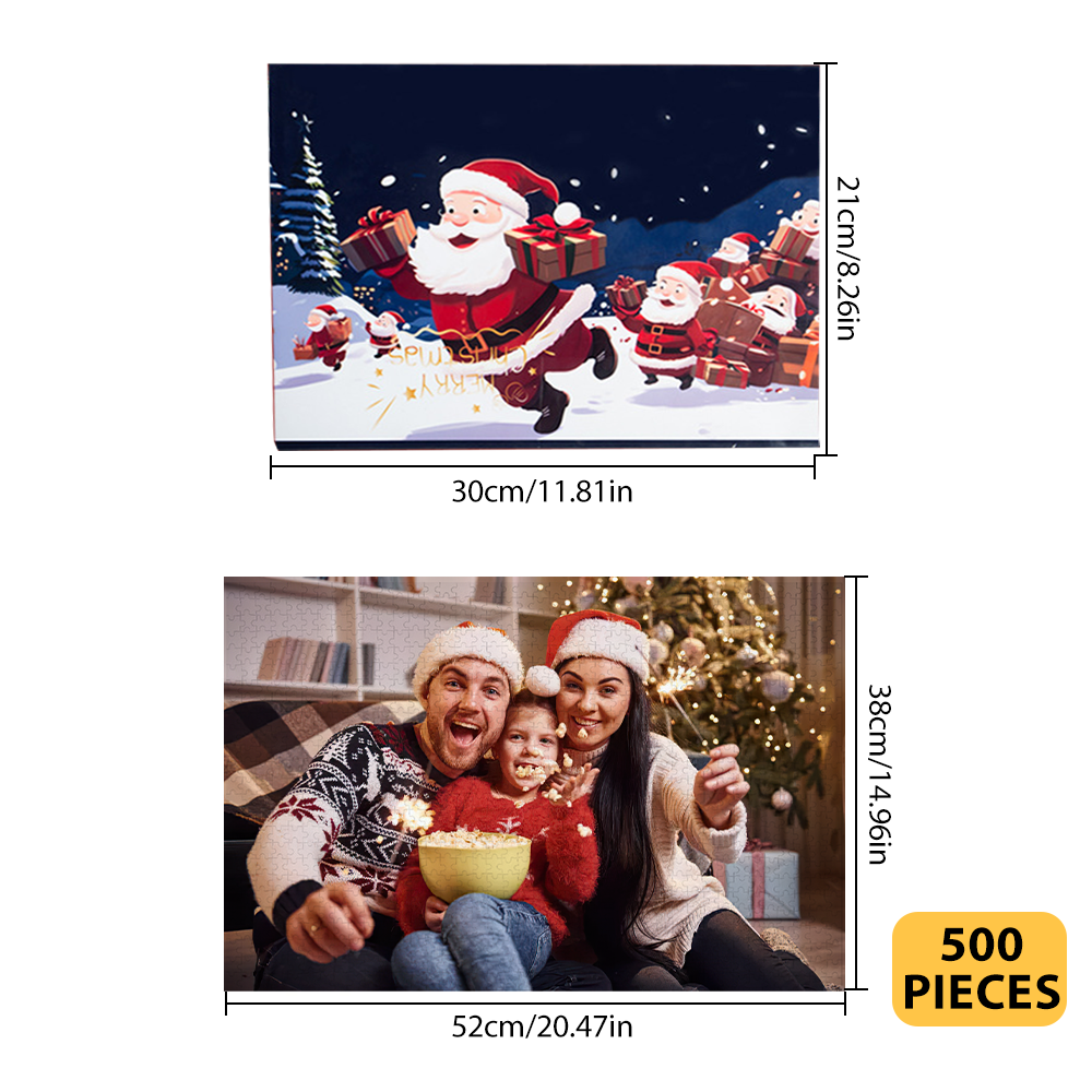 Family assembling a personalised photo Advent puzzle — mindful, screen-free December ritual and unique Christmas present