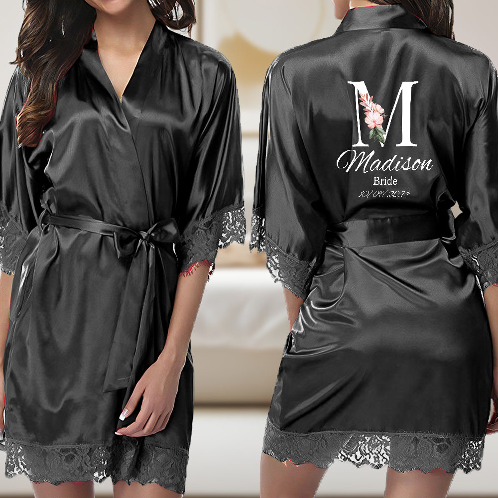 Personalised Floral Bridesmaid & Bride Robe - Customisable Wedding Gift