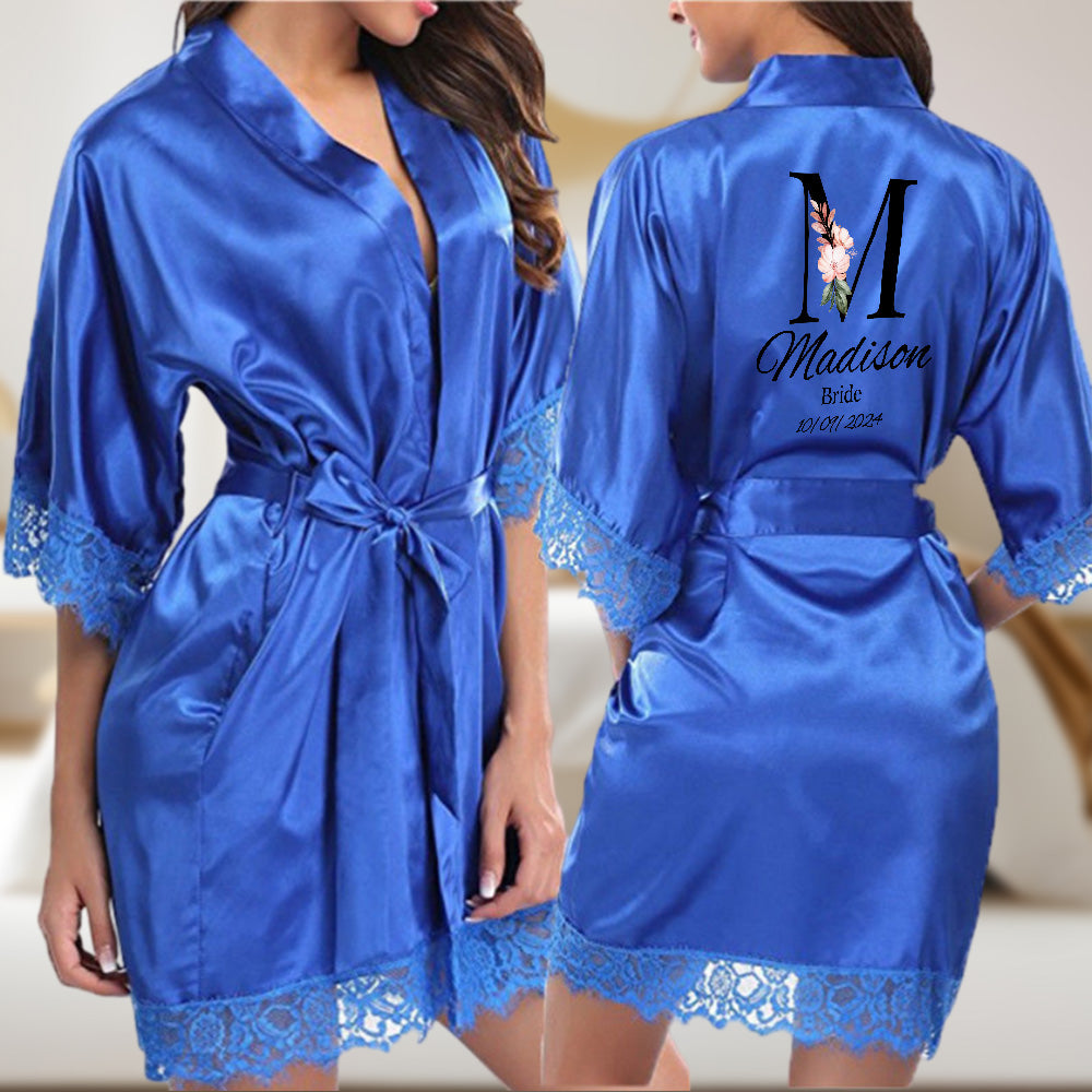 Personalised Floral Bridesmaid & Bride Robe - Customisable Wedding Gift