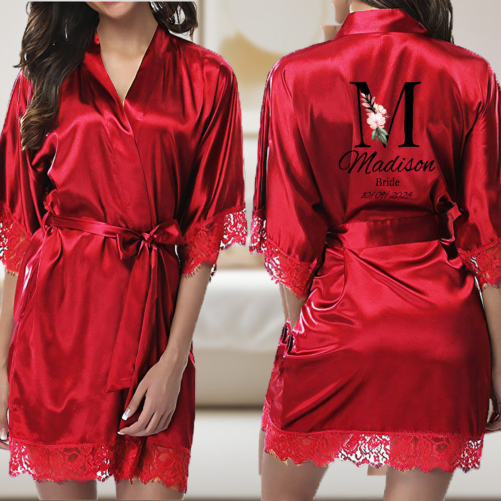 Personalised Floral Bridesmaid & Bride Robe - Customisable Wedding Gift