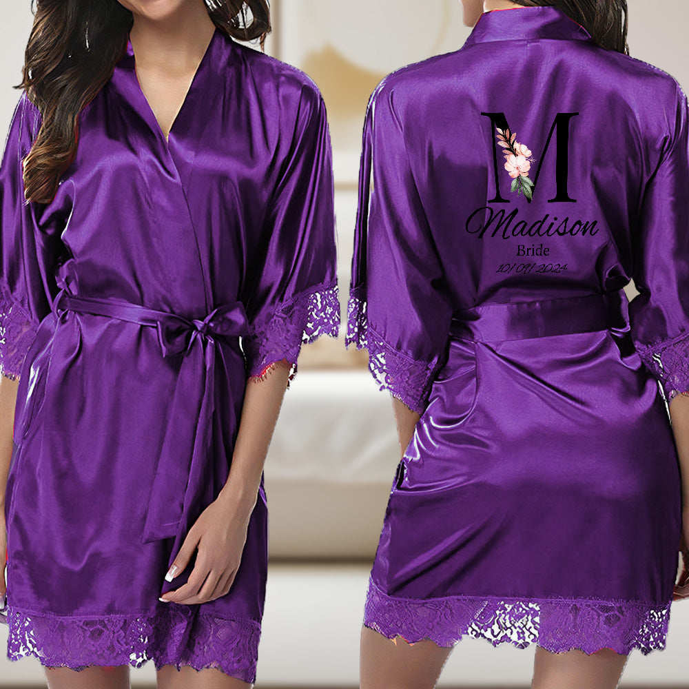 Personalised Floral Bridesmaid & Bride Robe - Customisable Wedding Gift