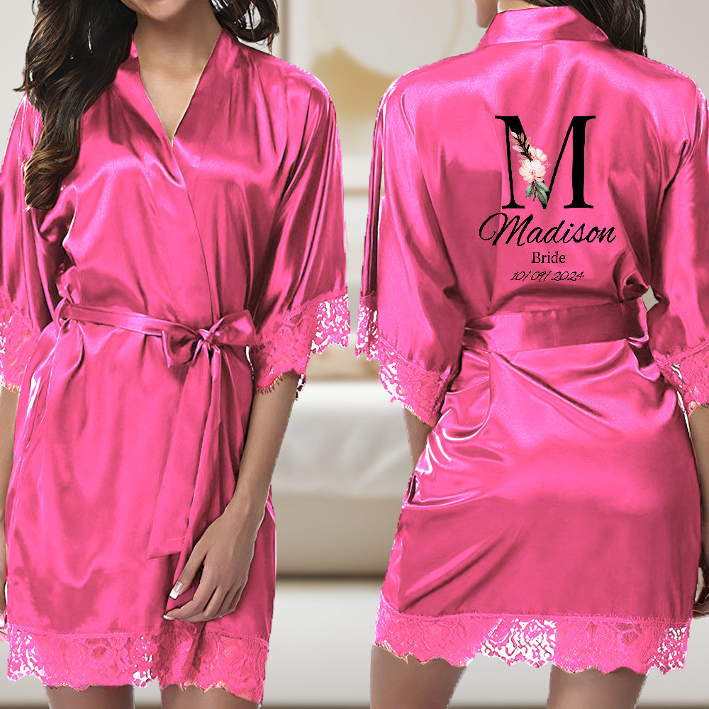 Personalised Floral Bridesmaid & Bride Robe - Customisable Wedding Gift