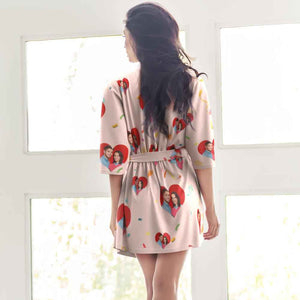 Custom Personalized Pajamas Photo Couple Love Women's Short Pajama Kimono Robe Sleepwear