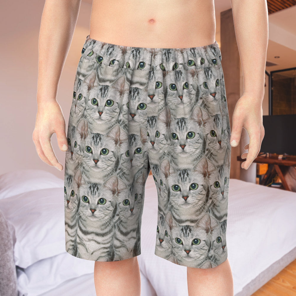 Close-up of personalised face print on polyester fabric showing vivid colour heat transfer and soft stretch finish, neck area in cotton for comfort — ideal Father's Day or Valentine's pyjamas