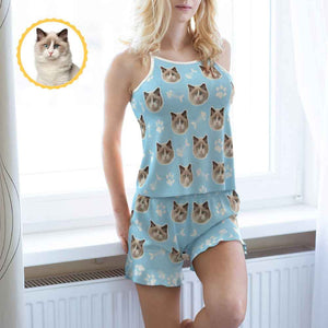 Custom Face Shorty Pajama Shorts Cute Cat Photo Summer Strap Pajamas