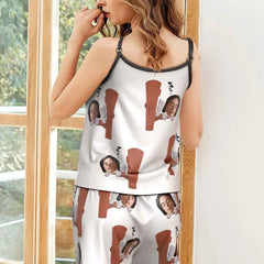 Custom Face Pajamas Suspender Sleepcoat Shorts Lingerie Set Summer Sleepwear - Koalas