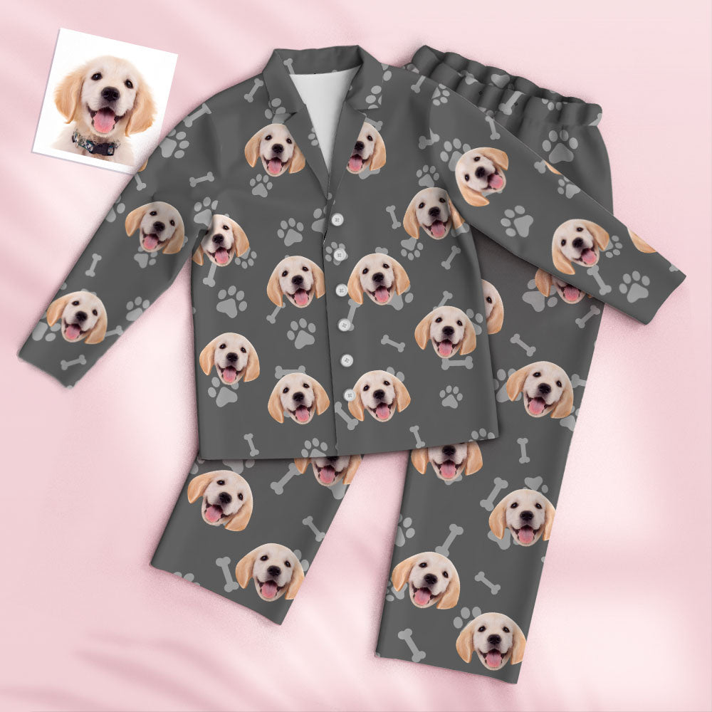 Close‑up of custom face print detail on personalised pyjamas showing crisp cut‑out and vibrant colours on soft stretch fabric