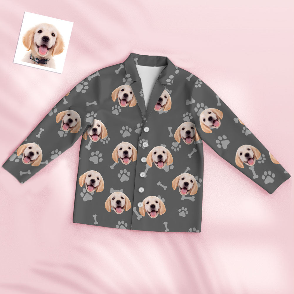 Close‑up of custom face print detail on personalised pyjamas showing crisp cut‑out and vibrant colours on soft stretch fabric