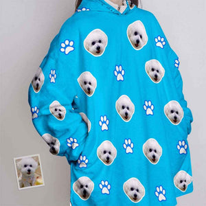 Custom Face Blanket Pajama Personalized Blanket Hoodie Gift for Women Pet Paw
