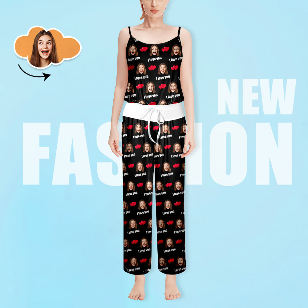 Personalised pyjamas on hanger – camisole and shorts set displaying clear custom face print, perfect gift for wife or mum