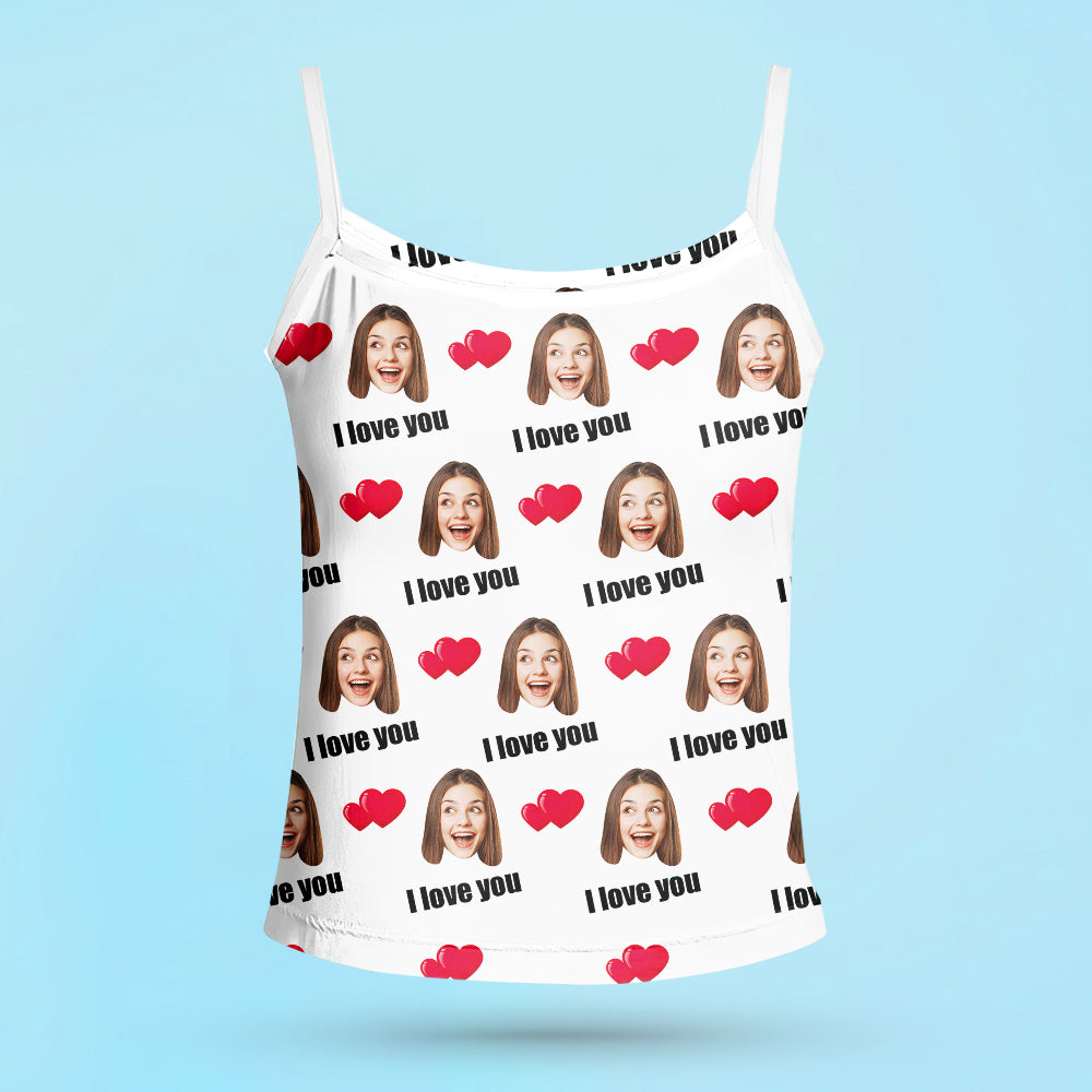 Custom face print camisole – close-up of personalised pyjama top with high-definition photo and delicate-touch fabric