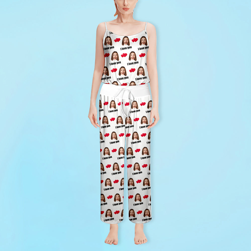 Personalised pyjamas flatlay – camisole and shorts set with vivid custom face print and soft breathable fabric